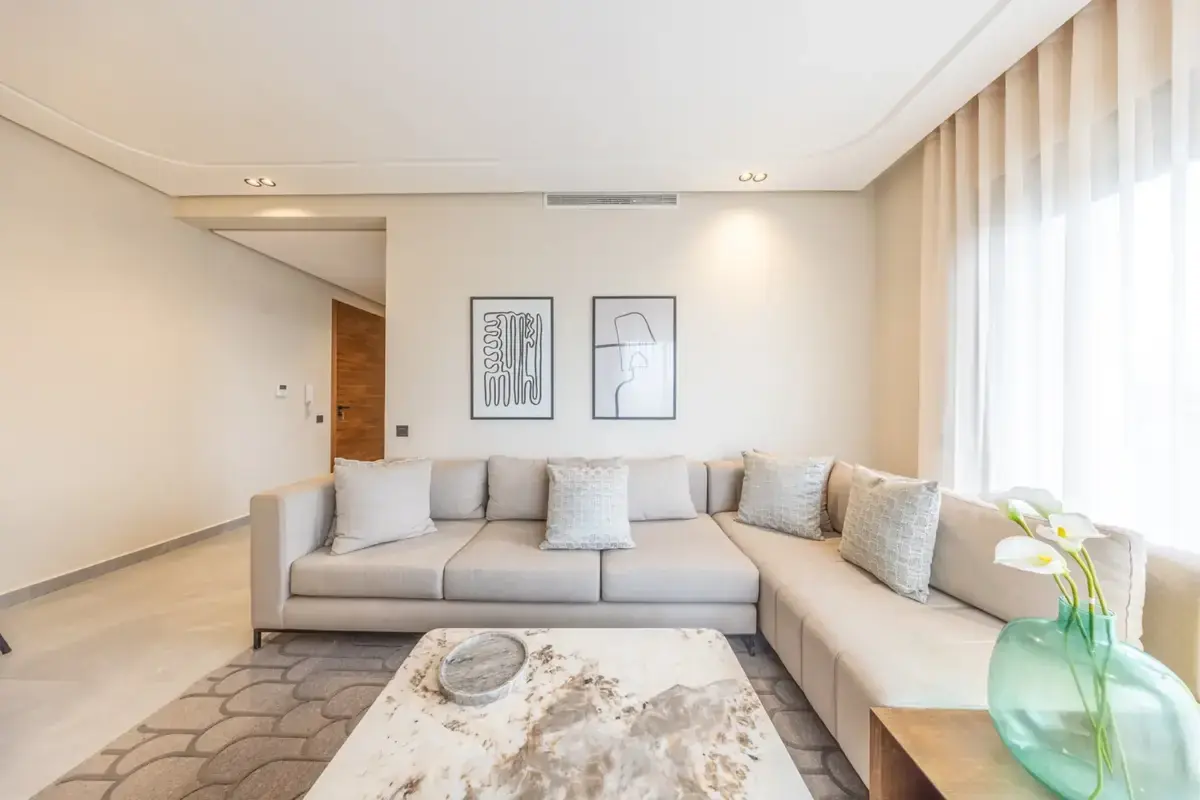 Contemporary living room photographed from the opposite side